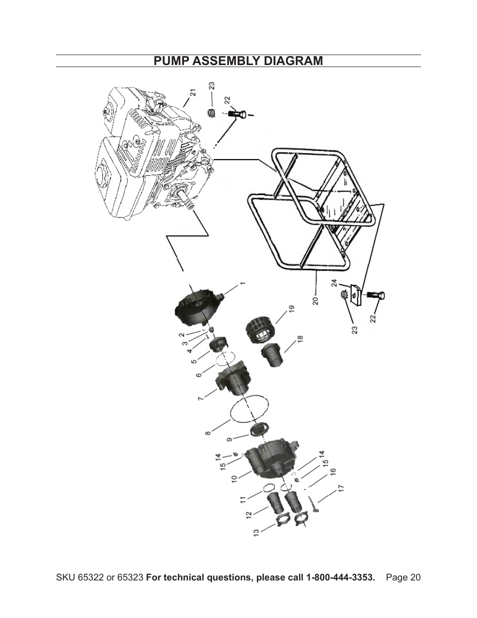 Pump assembly diagram | Harbor Freight Tools Pacific Hydrostar 2" or 3" dirty water pump 65322 User Manual | Page 20 / 36