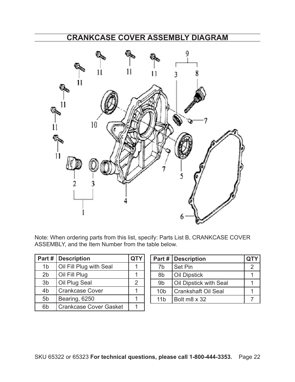 Crankcase cover assembly diagram | Harbor Freight Tools Pacific Hydrostar 2" or 3" dirty water pump 65322 User Manual | Page 22 / 36