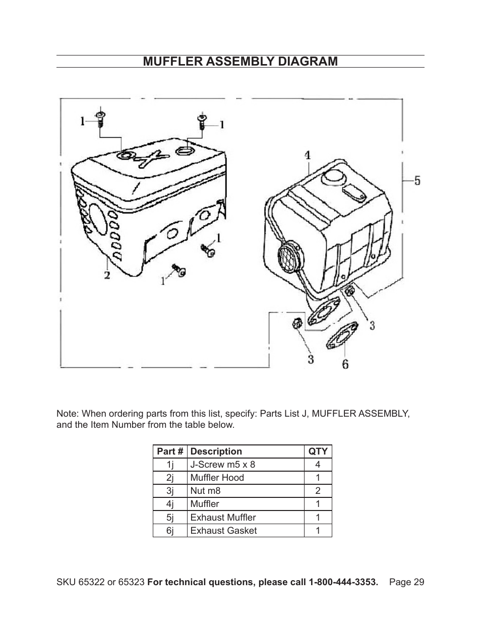 Muffler assembly diagram | Harbor Freight Tools Pacific Hydrostar 2" or 3" dirty water pump 65322 User Manual | Page 29 / 36