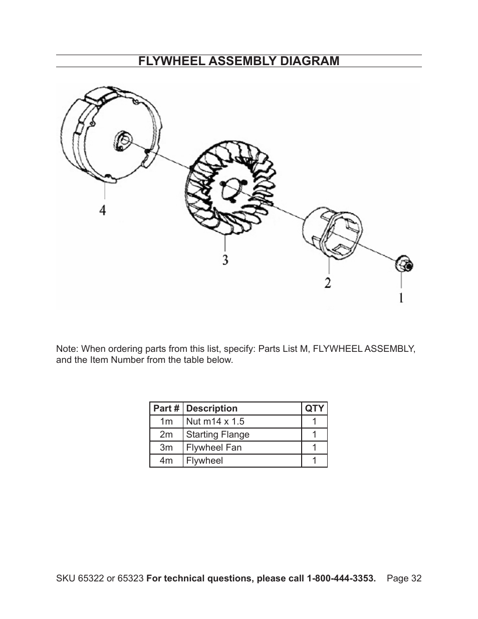 Flywheel assembly diagram | Harbor Freight Tools Pacific Hydrostar 2" or 3" dirty water pump 65322 User Manual | Page 32 / 36