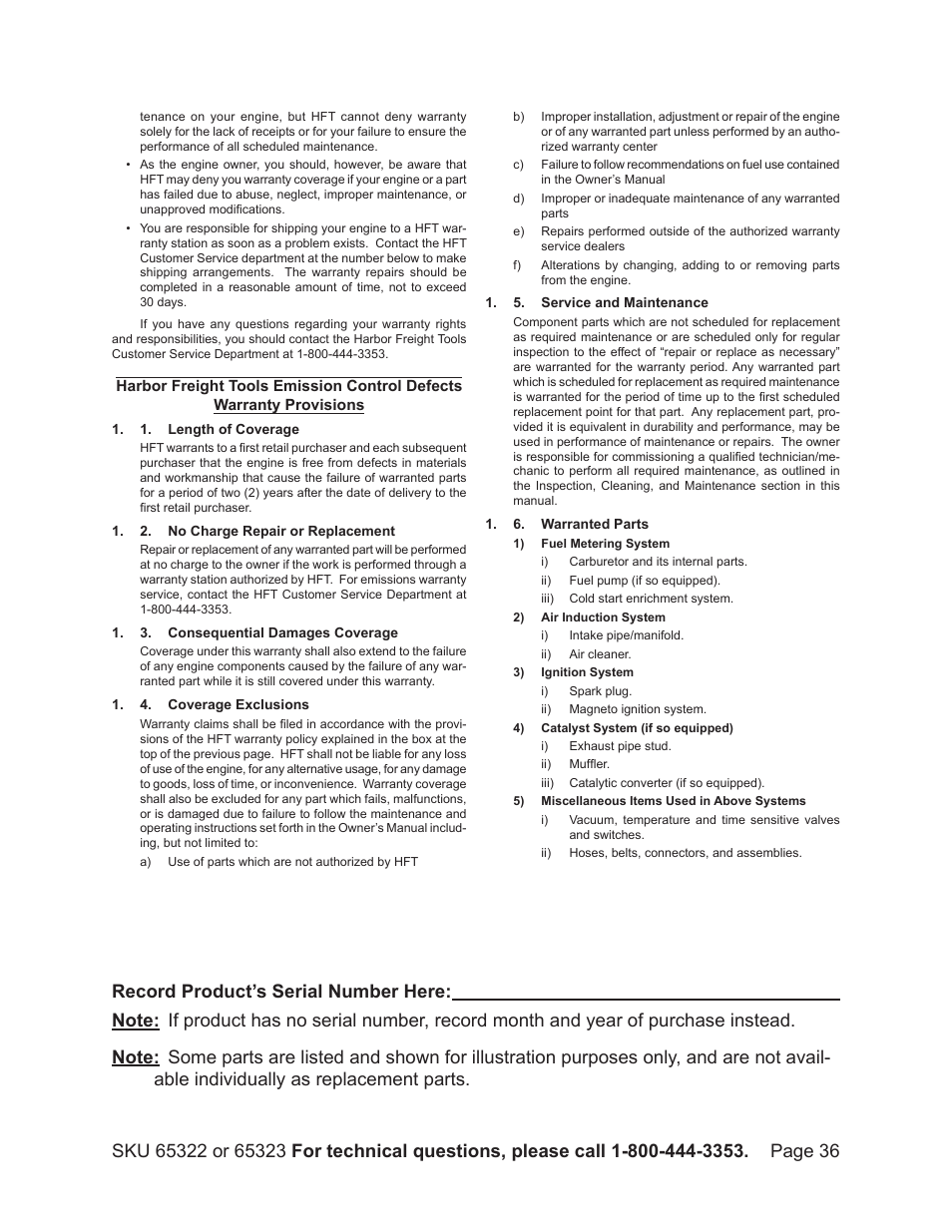 Harbor Freight Tools Pacific Hydrostar 2" or 3" dirty water pump 65322 User Manual | Page 36 / 36