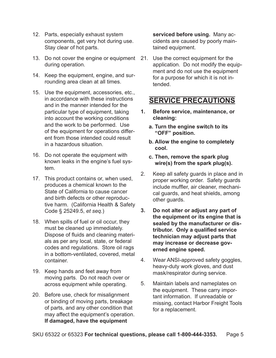 Service precautions | Harbor Freight Tools Pacific Hydrostar 2" or 3" dirty water pump 65322 User Manual | Page 5 / 36