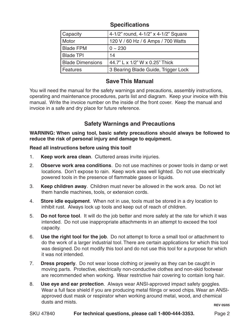 Harbor Freight Tools 47840 User Manual | Page 2 / 11