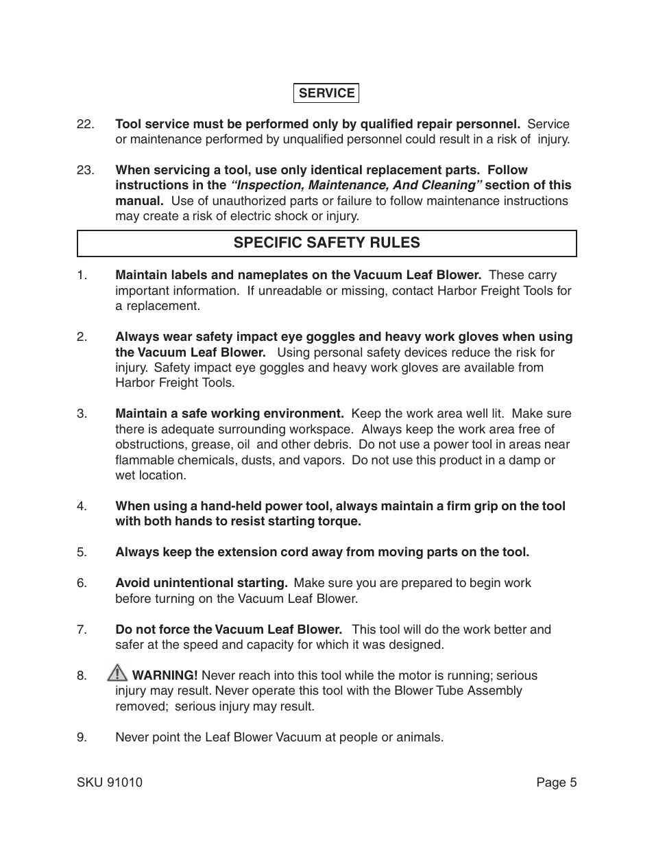 Harbor Freight Tools 91010 User Manual | Page 5 / 14