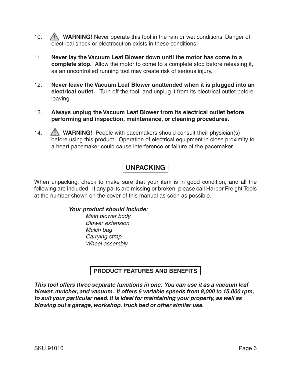 Harbor Freight Tools 91010 User Manual | Page 6 / 14