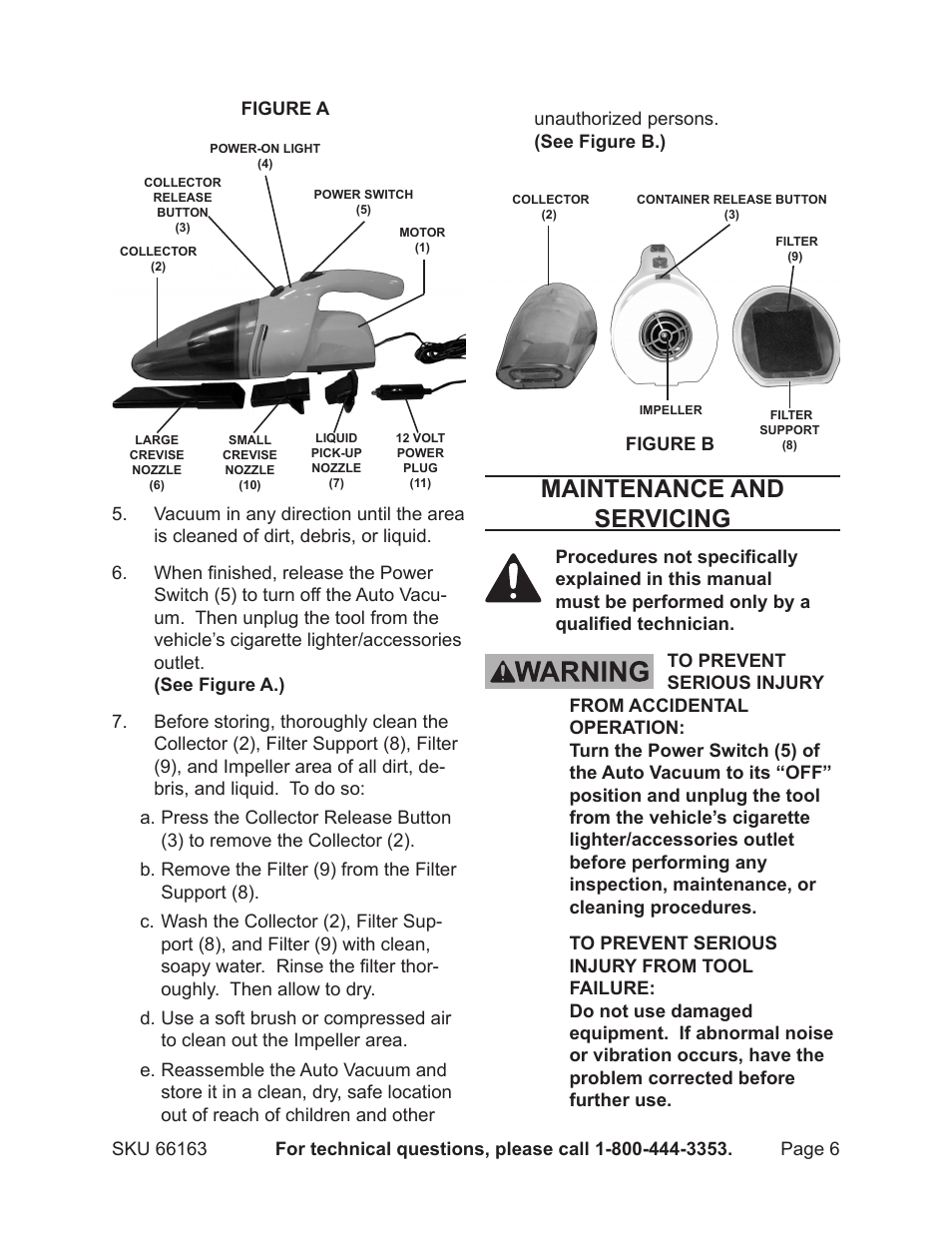 Maintenance and servicing | Harbor Freight Tools 66163 User Manual | Page 6 / 8