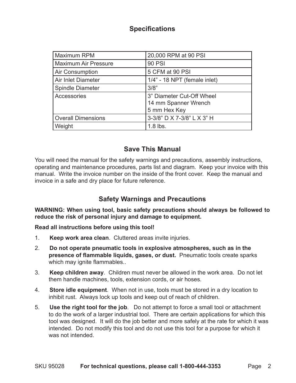 Harbor Freight Tools 95028 User Manual | Page 2 / 8