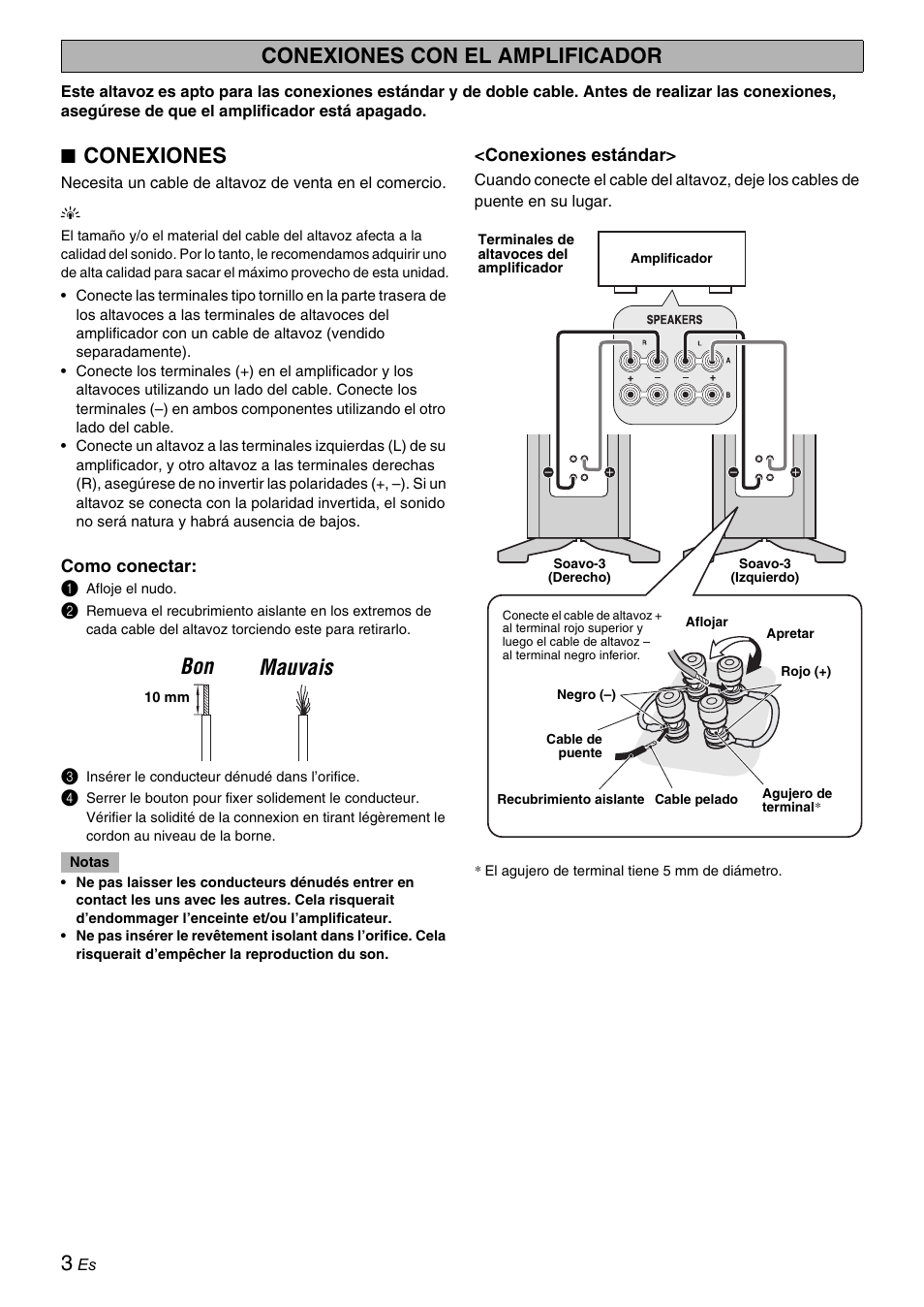 Conexiones con el amplificador, Conexiones, Bon mauvais | Yamaha Soavo-3 User Manual | Page 22 / 36