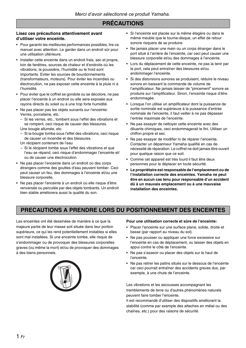 Français, Précautions | Yamaha Soavo-3 User Manual | Page 8 / 36