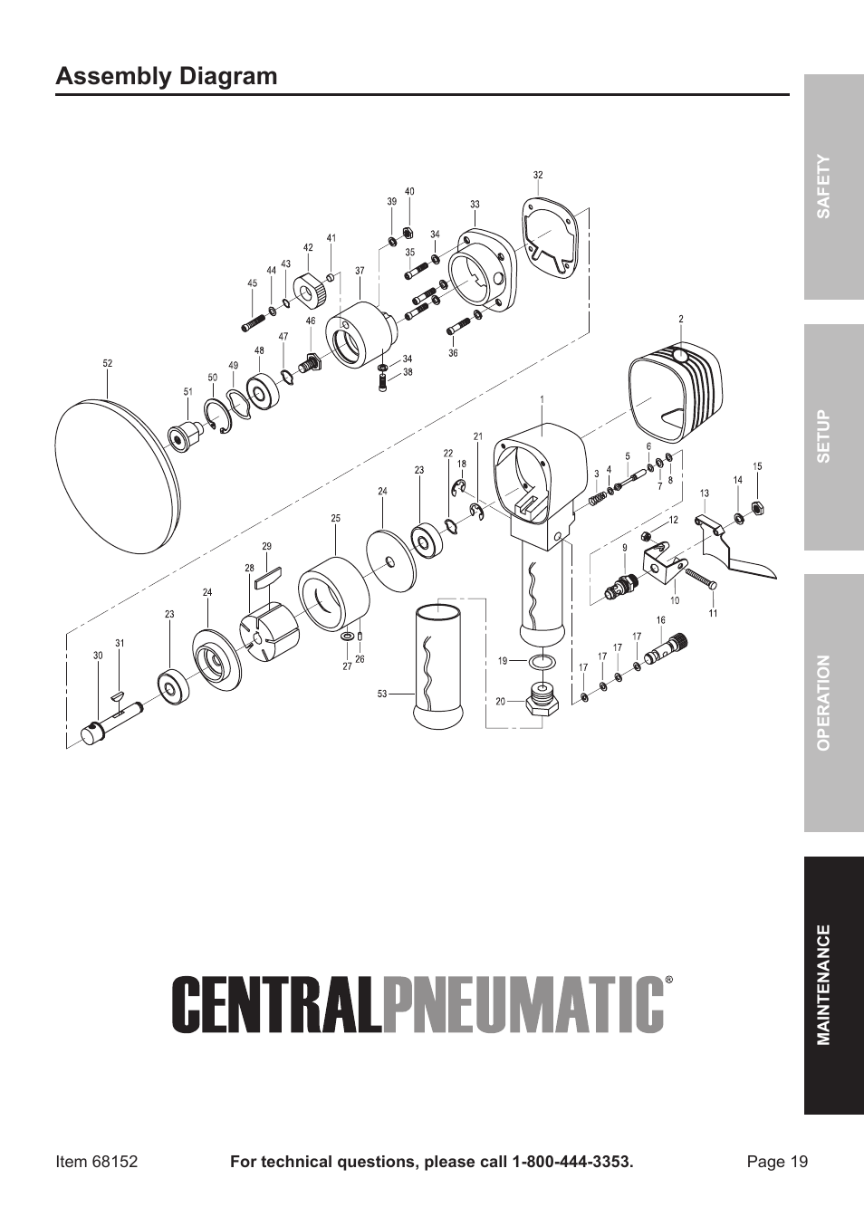 Assembly diagram | Harbor Freight Tools 6" Air Dual Action Sander 68152 User Manual | Page 19 / 20