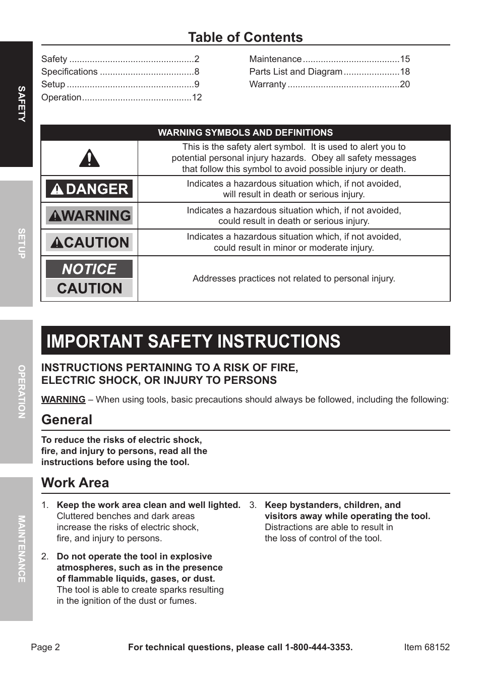 Harbor Freight Tools 6" Air Dual Action Sander 68152 User Manual | Page 2 / 20