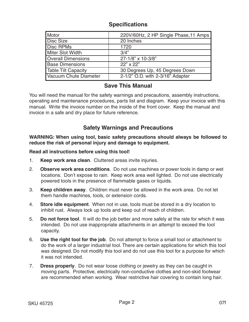 Harbor Freight Tools 45725 User Manual | Page 2 / 9