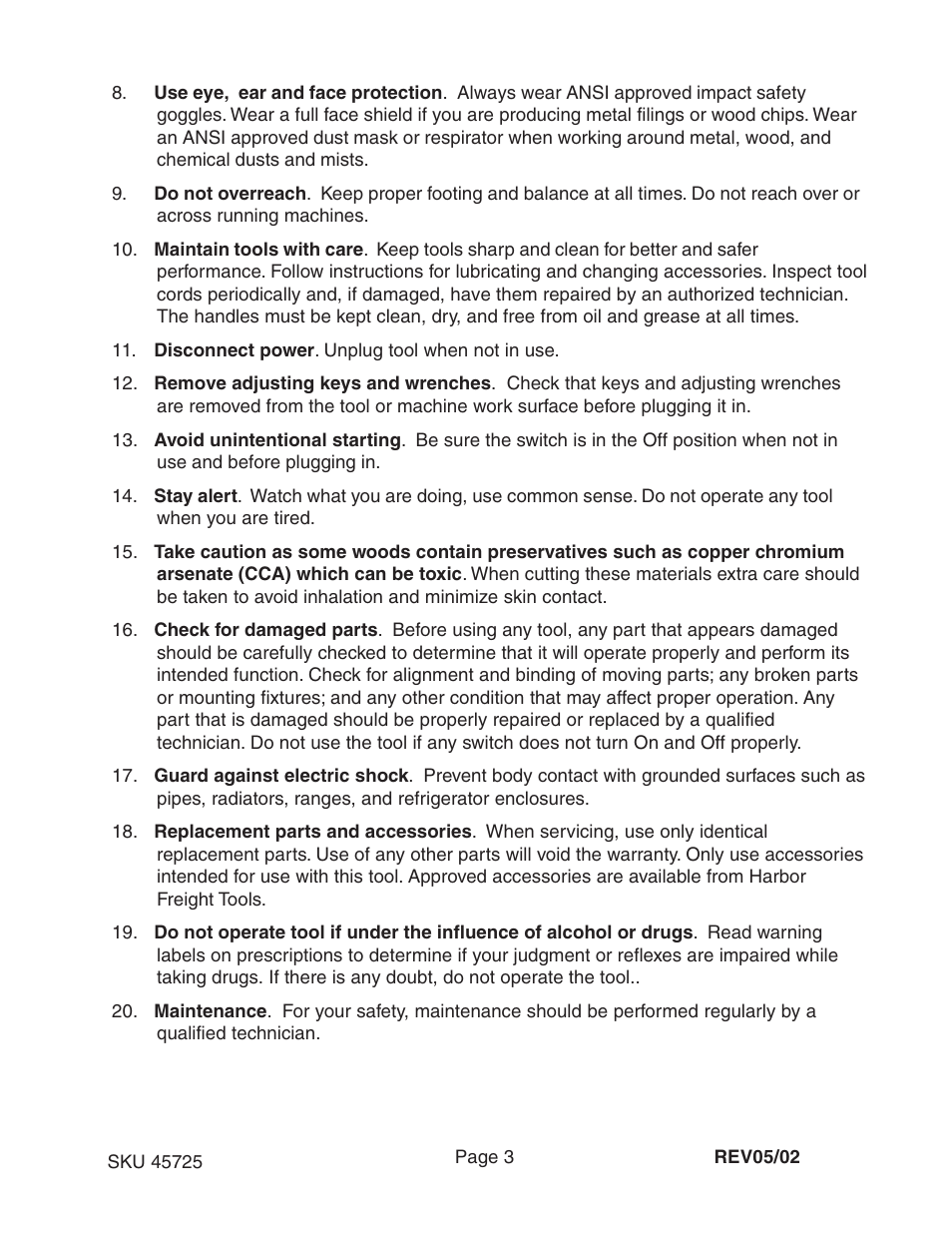 Harbor Freight Tools 45725 User Manual | Page 3 / 9
