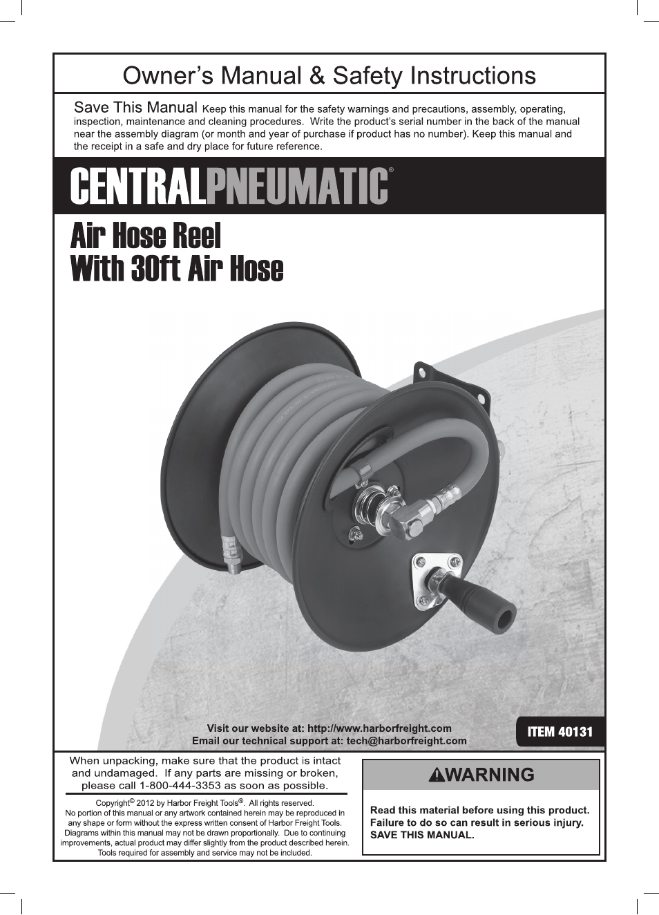 Harbor Freight Tools CENTRAL PNEUMATIC 40131 User Manual | 8 pages