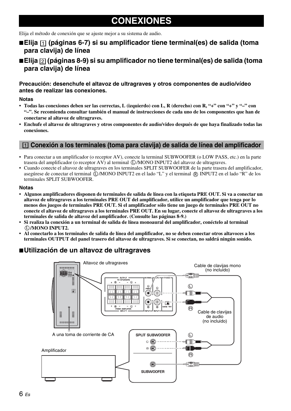 Conexiones, Utilización de un altavoz de ultragraves | Yamaha NS-SW310 User Manual | Page 100 / 148