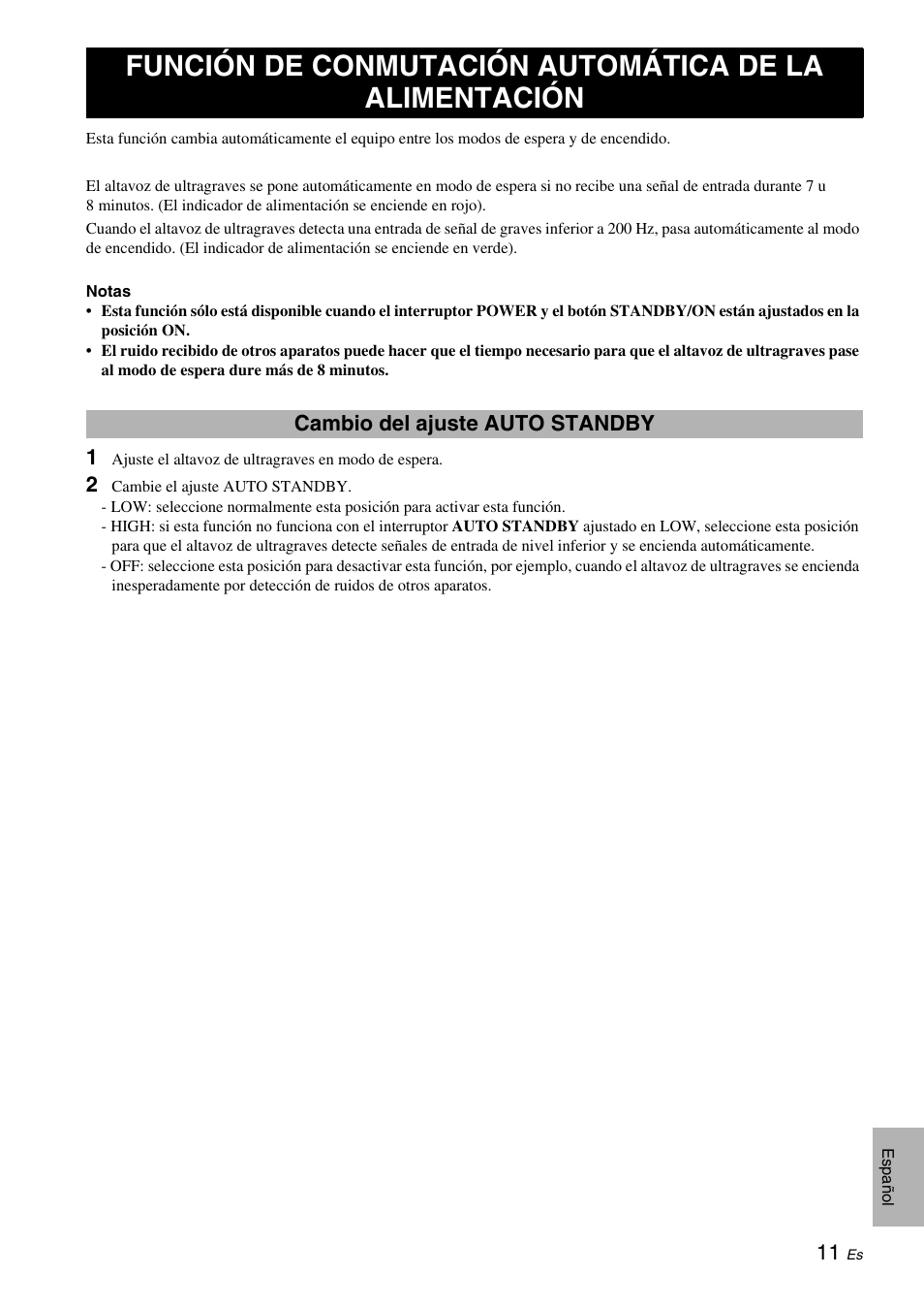 Cambio del ajuste auto standby | Yamaha NS-SW310 User Manual | Page 105 / 148