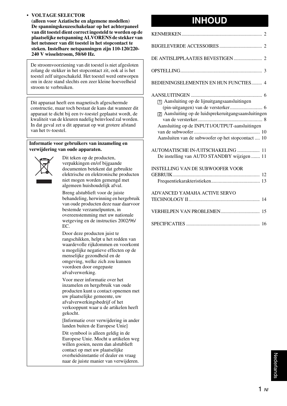 Inhoud | Yamaha NS-SW310 User Manual | Page 113 / 148