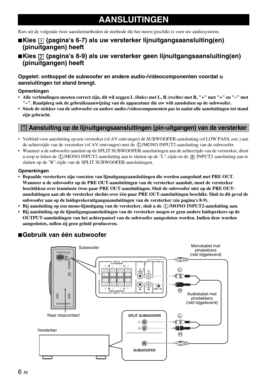 Aansluitingen, Gebruik van één subwoofer | Yamaha NS-SW310 User Manual | Page 118 / 148