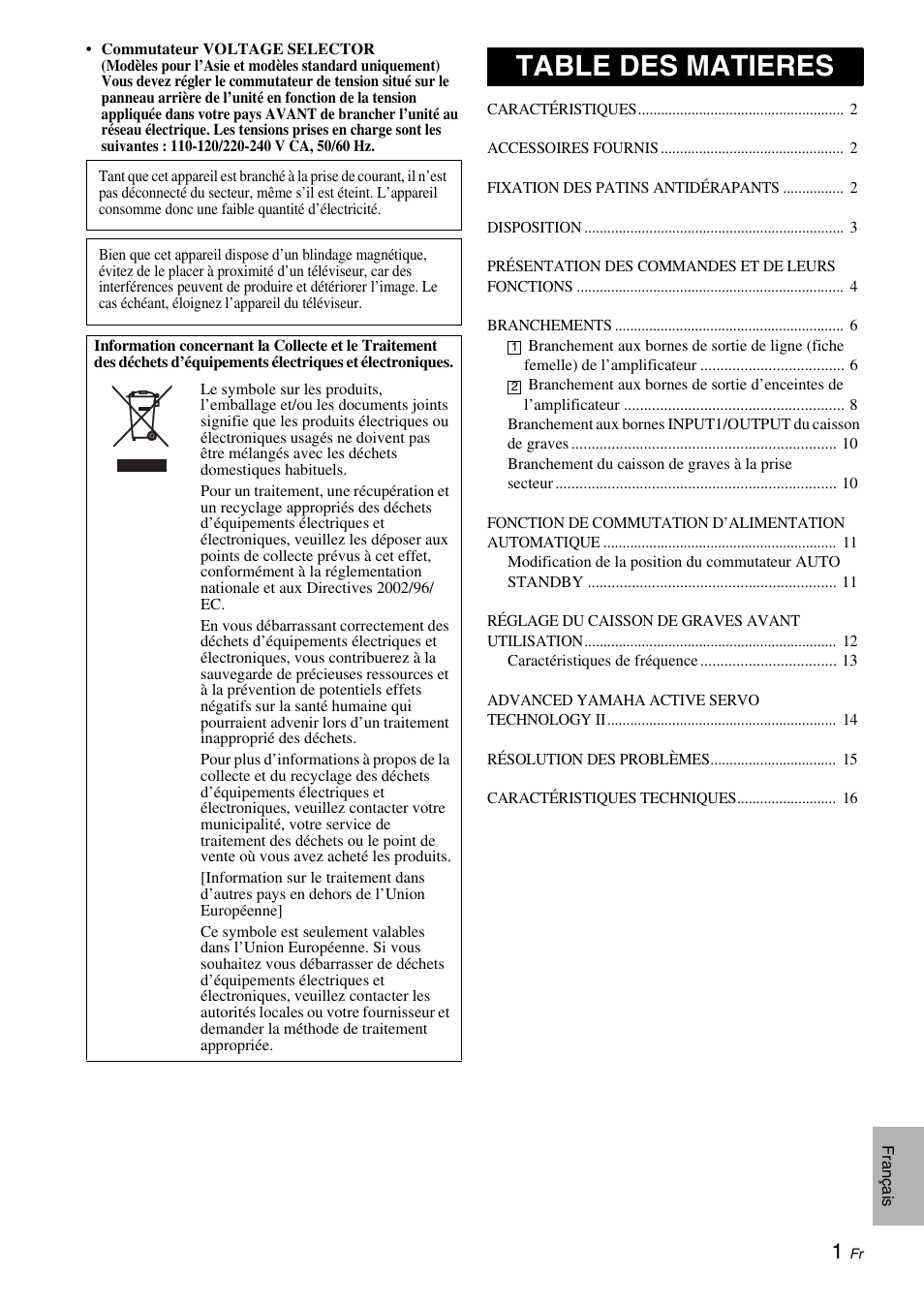 Table des matieres | Yamaha NS-SW310 User Manual | Page 23 / 148