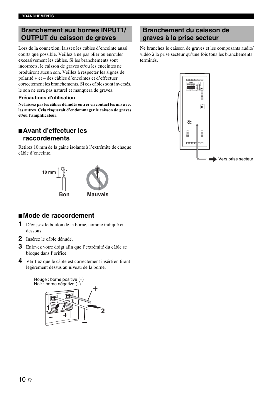 Avant d’effectuer les raccordements, Mode de raccordement 1 | Yamaha NS-SW310 User Manual | Page 32 / 148