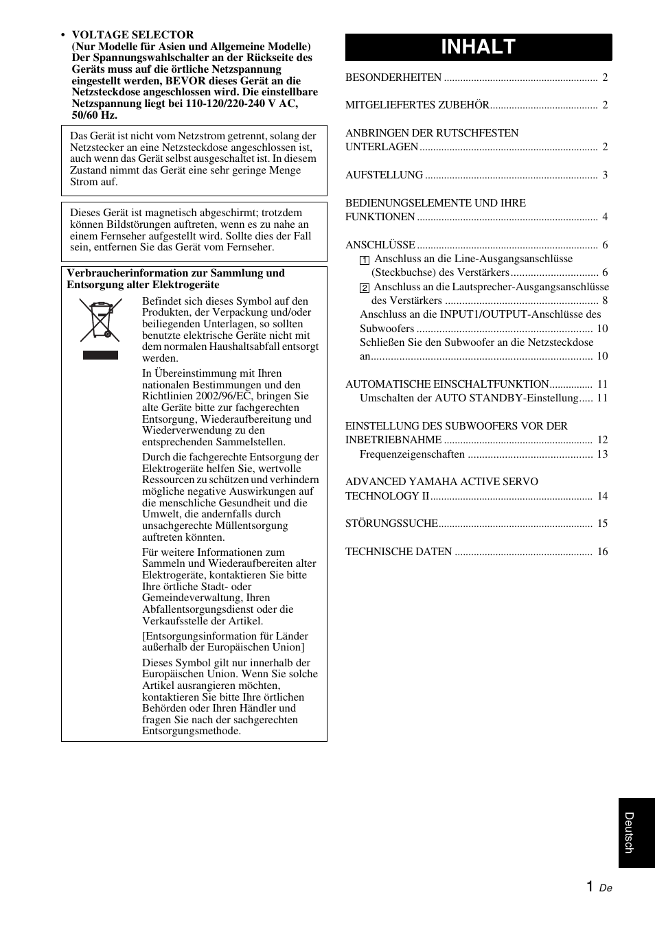 Inhalt | Yamaha NS-SW310 User Manual | Page 41 / 148