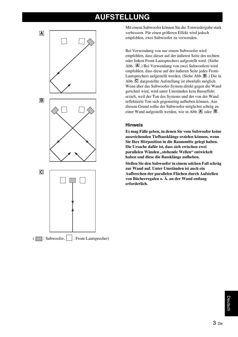 Aufstellung | Yamaha NS-SW310 User Manual | Page 43 / 148