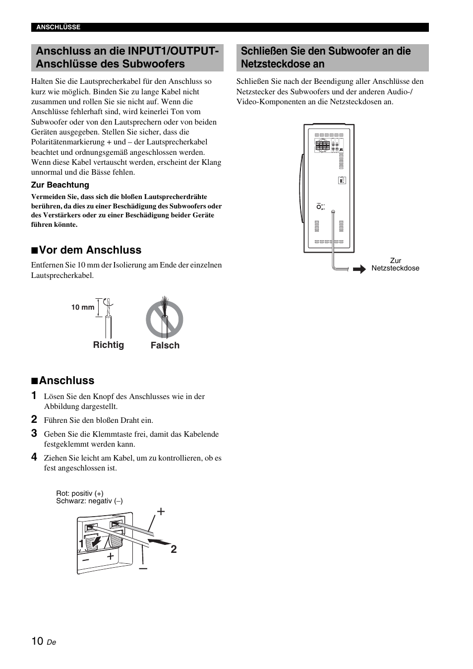 Vor dem anschluss, Anschluss 1 | Yamaha NS-SW310 User Manual | Page 50 / 148