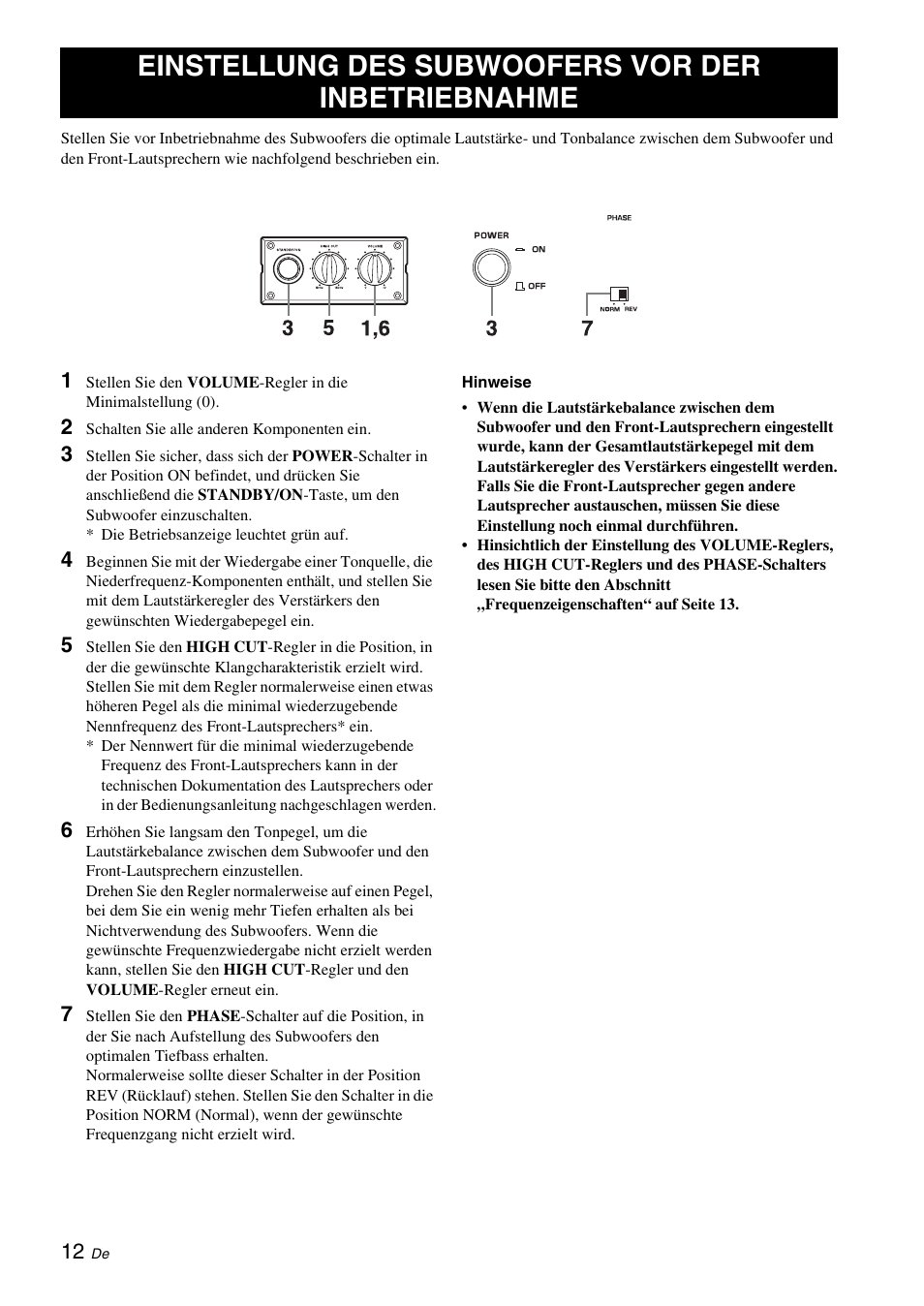 Einstellung des subwoofers vor der inbetriebnahme | Yamaha NS-SW310 User Manual | Page 52 / 148