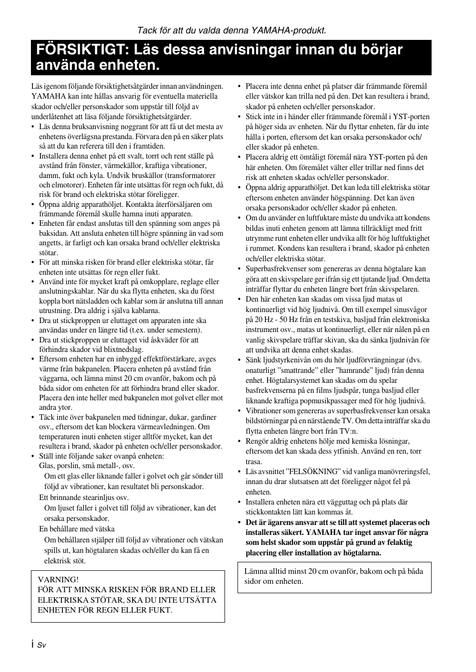 Svenska | Yamaha NS-SW310 User Manual | Page 58 / 148