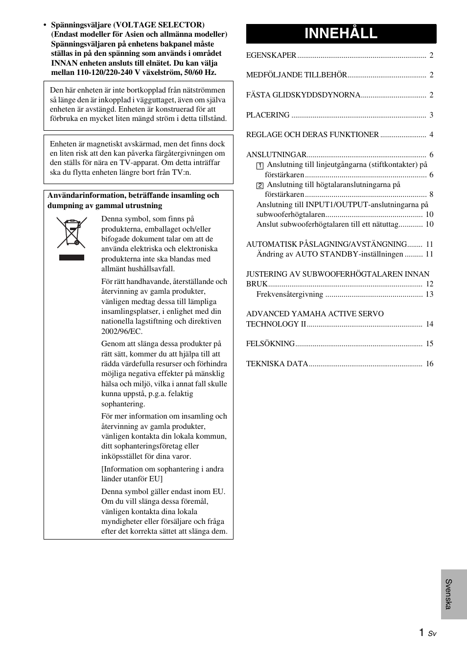 Innehåll | Yamaha NS-SW310 User Manual | Page 59 / 148