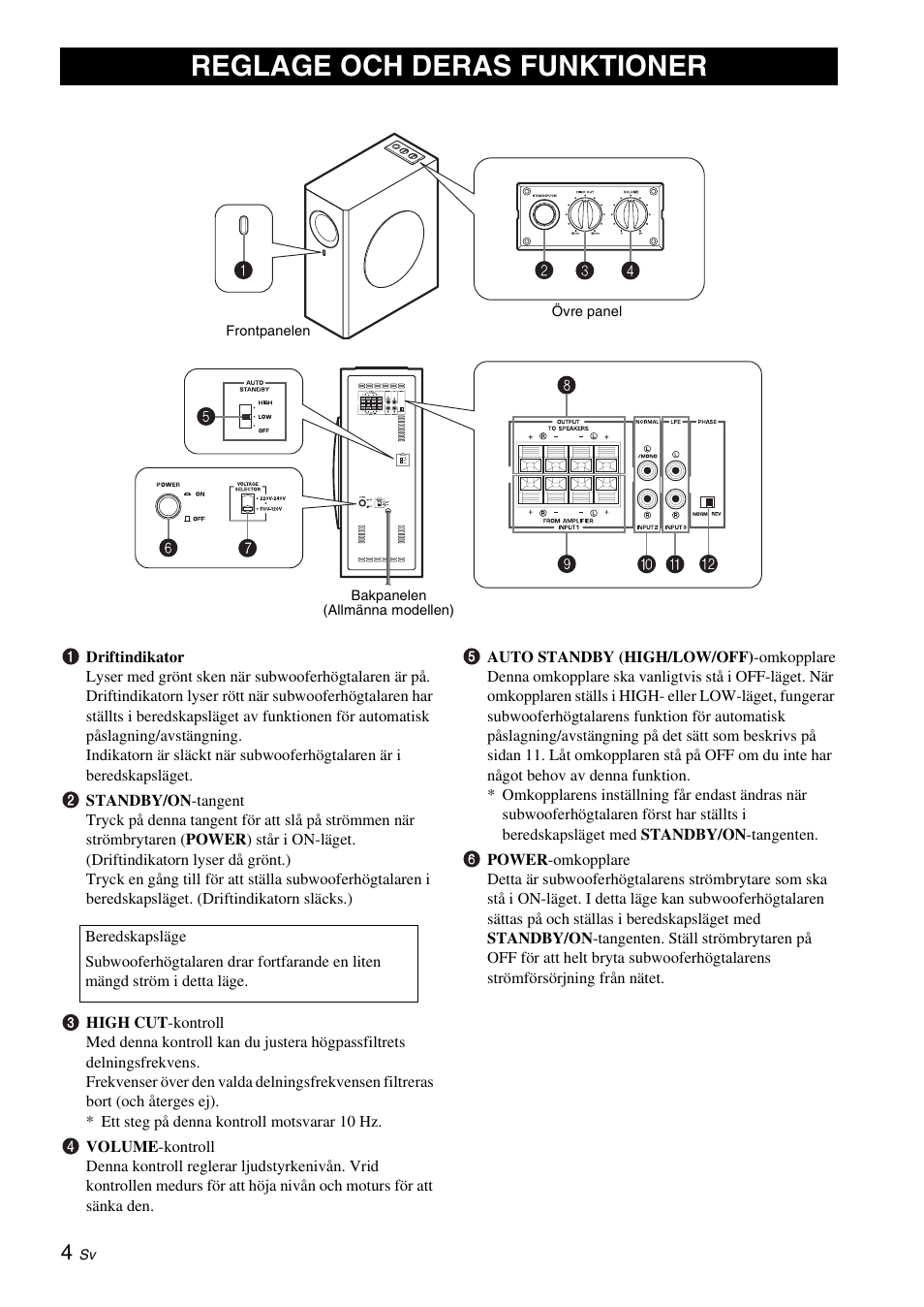 Reglage och deras funktioner | Yamaha NS-SW310 User Manual | Page 62 / 148