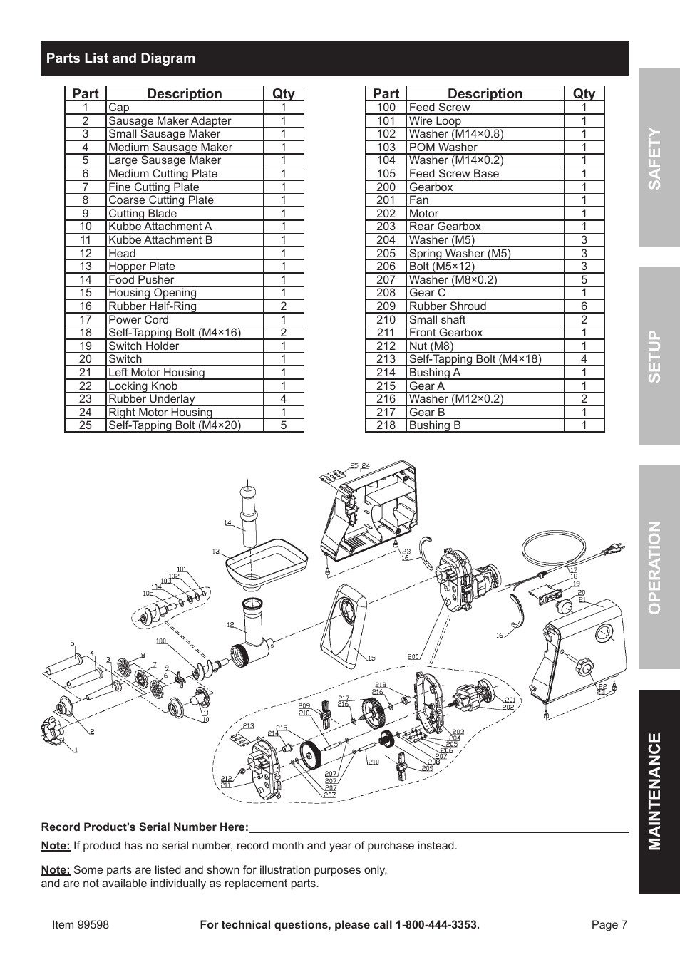 Safet y op era tion m aintenan c e setu p | Harbor Freight Tools 99599 User Manual | Page 7 / 8