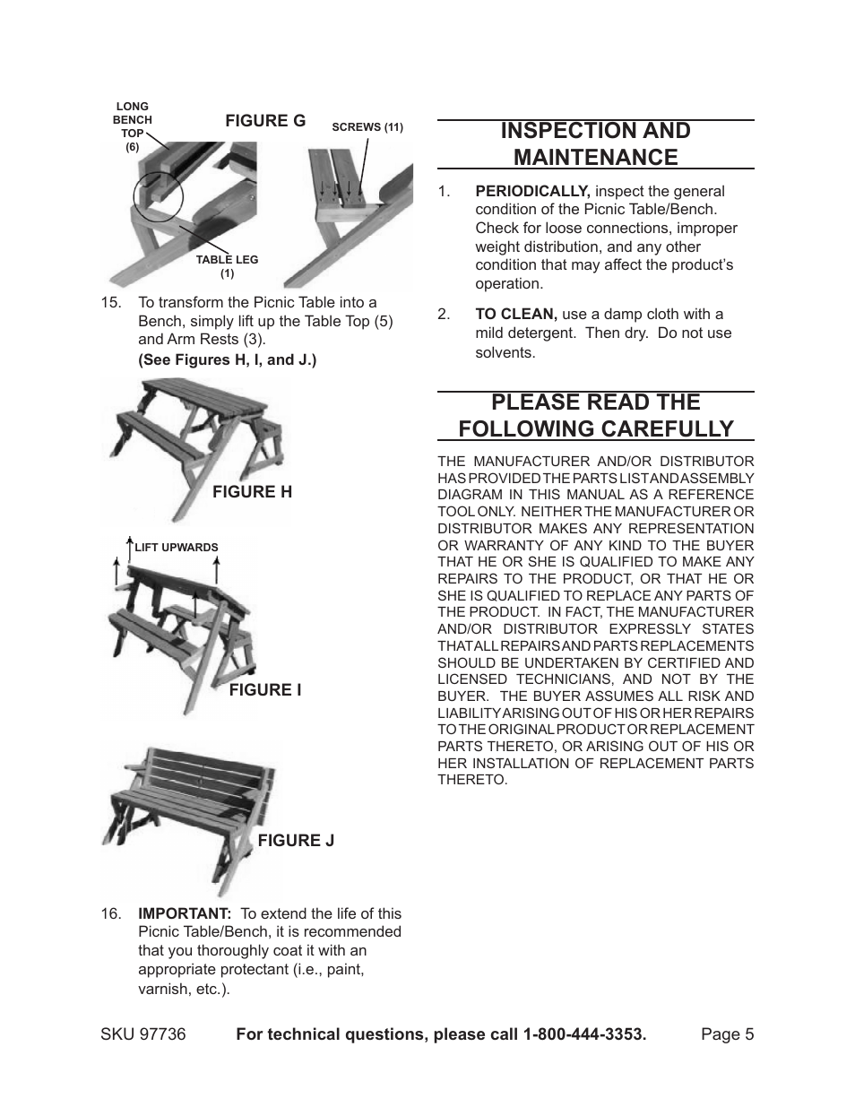 Inspection and maintenance, Please read the following carefully | Harbor Freight Tools 97736 User Manual | Page 5 / 7