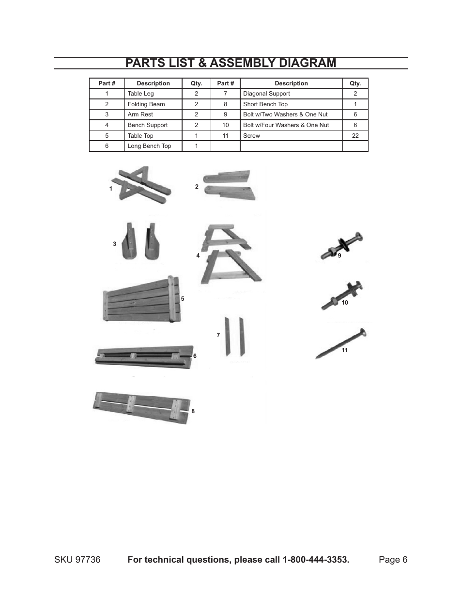 Parts list & assembly diagram | Harbor Freight Tools 97736 User Manual | Page 6 / 7