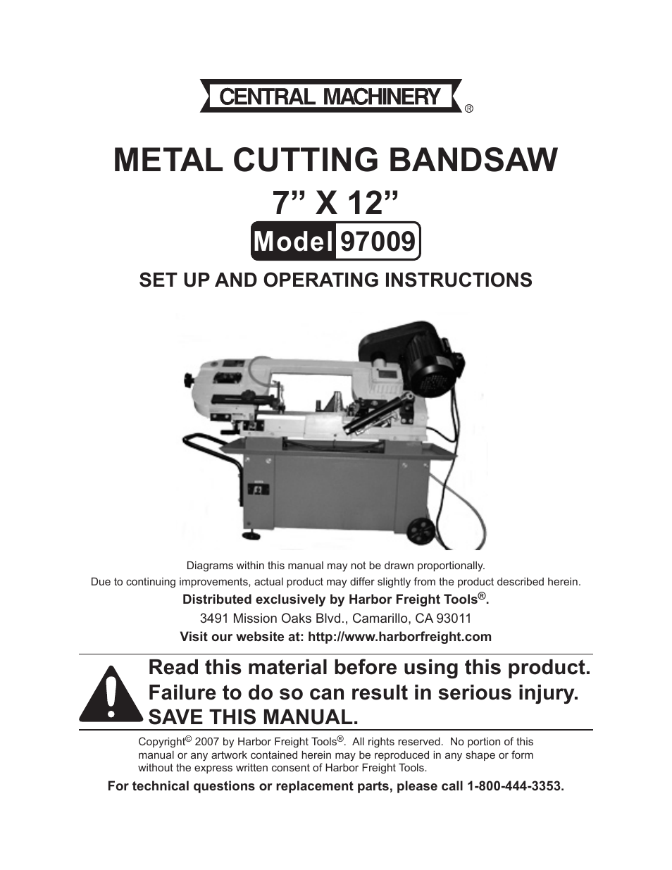 Harbor Freight Tools Metal Cutting Bandsaw 97099 User Manual | 46 pages