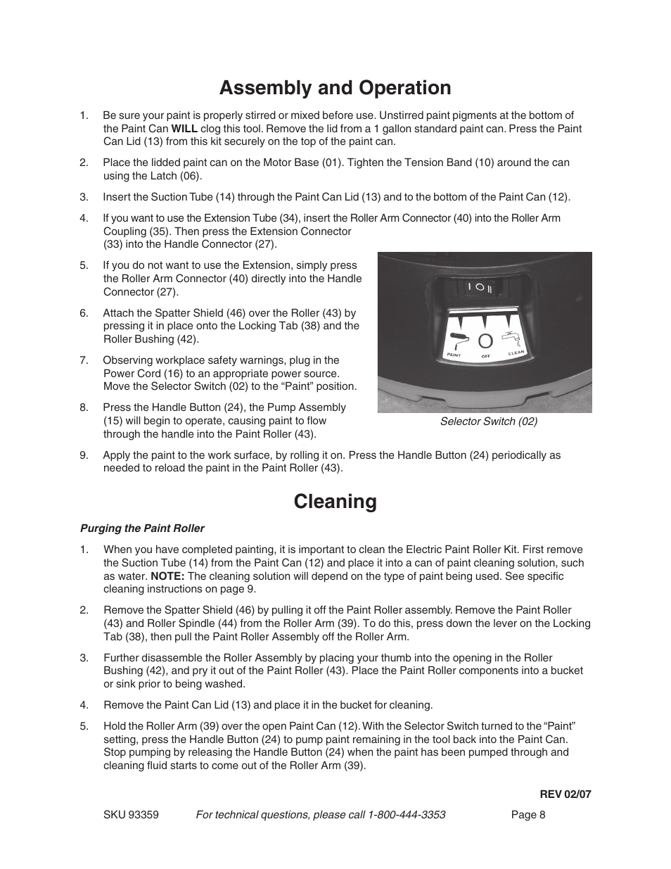 Cleaning, Assembly and operation | Harbor Freight Tools 93359 User Manual | Page 8 / 12