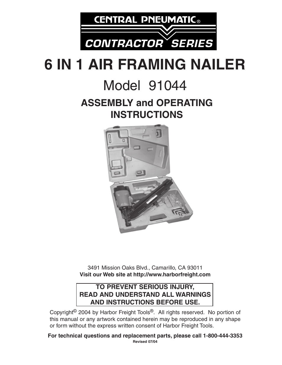 Harbor Freight Tools 91044 User Manual | 12 pages