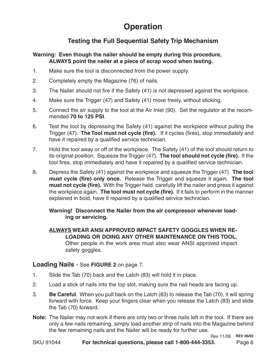 Operation | Harbor Freight Tools 91044 User Manual | Page 6 / 12