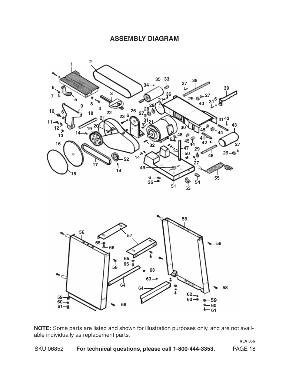 Assembly diagram | Harbor Freight Tools Central Machinery 6" Belt & 9" Sander 6852 User Manual | Page 18 / 19