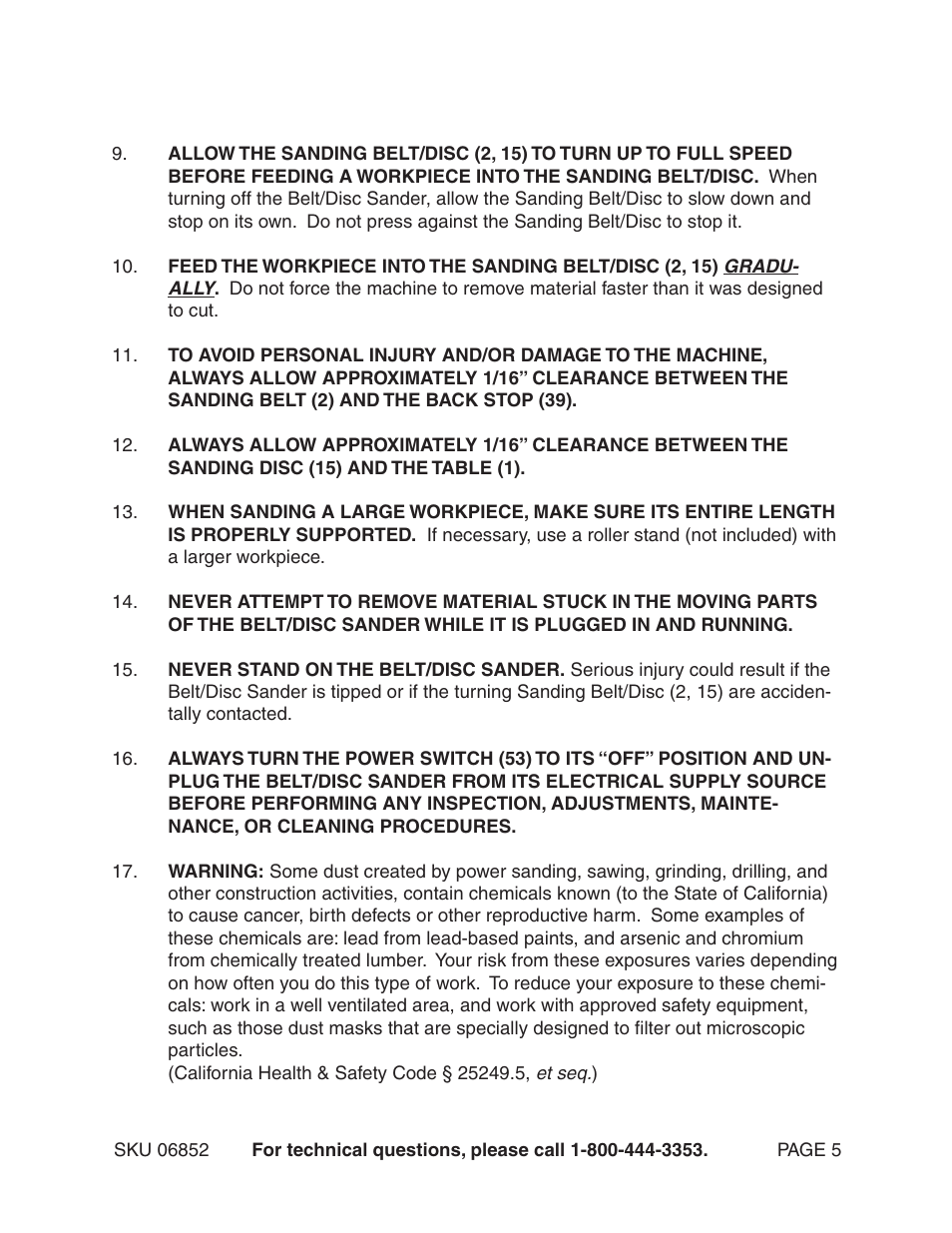 Harbor Freight Tools Central Machinery 6" Belt & 9" Sander 6852 User Manual | Page 5 / 19