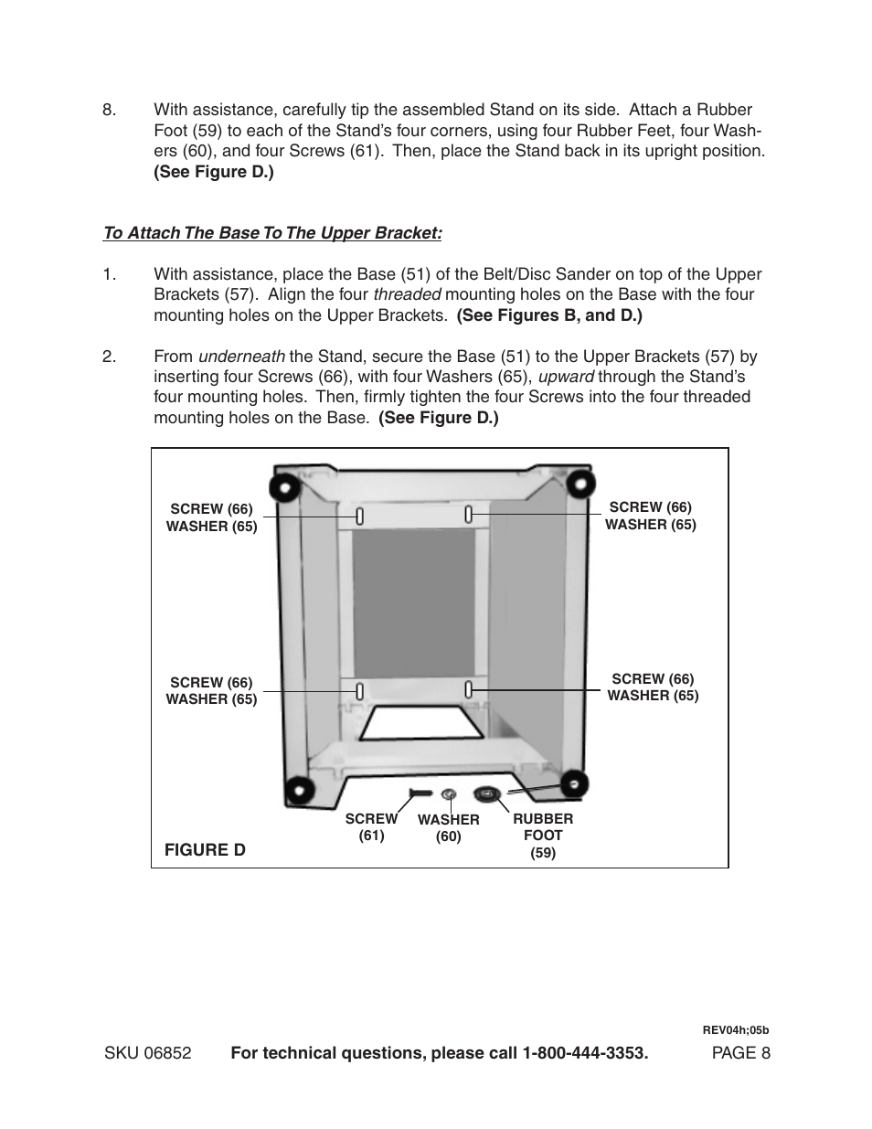 Harbor Freight Tools Central Machinery 6" Belt & 9" Sander 6852 User Manual | Page 8 / 19