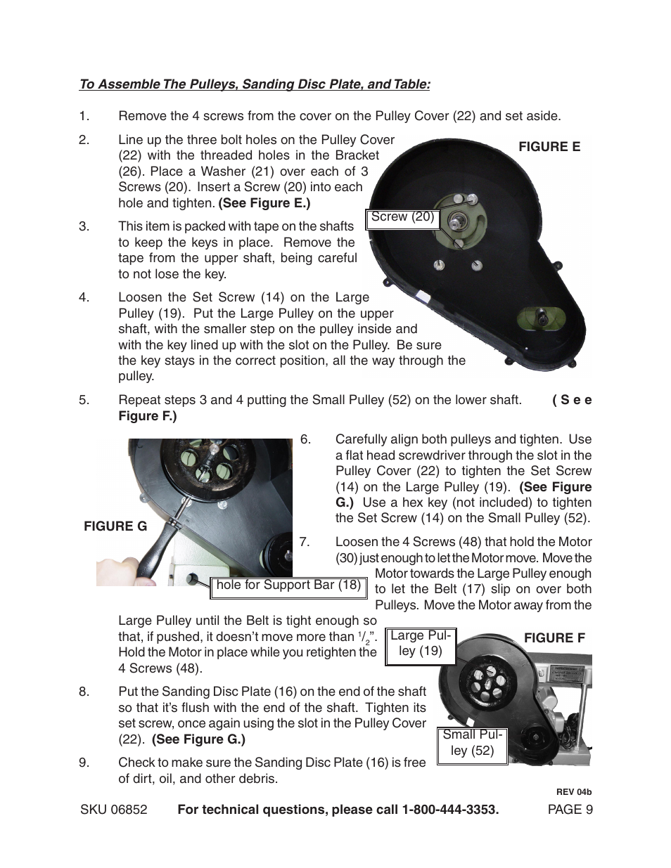 Harbor Freight Tools Central Machinery 6" Belt & 9" Sander 6852 User Manual | Page 9 / 19