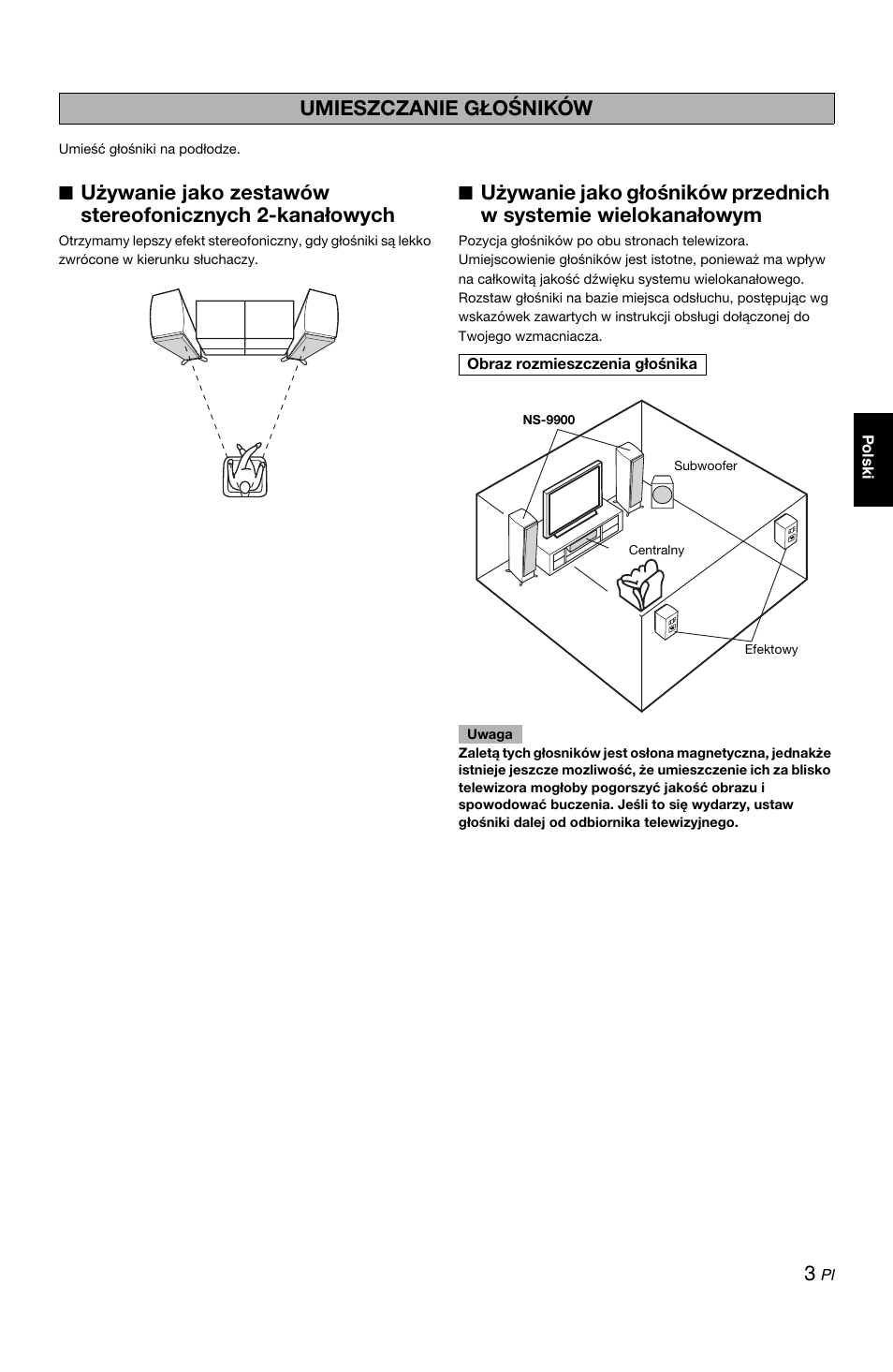 Umieszczanie głośników | Yamaha NS-9900 User Manual | Page 19 / 22