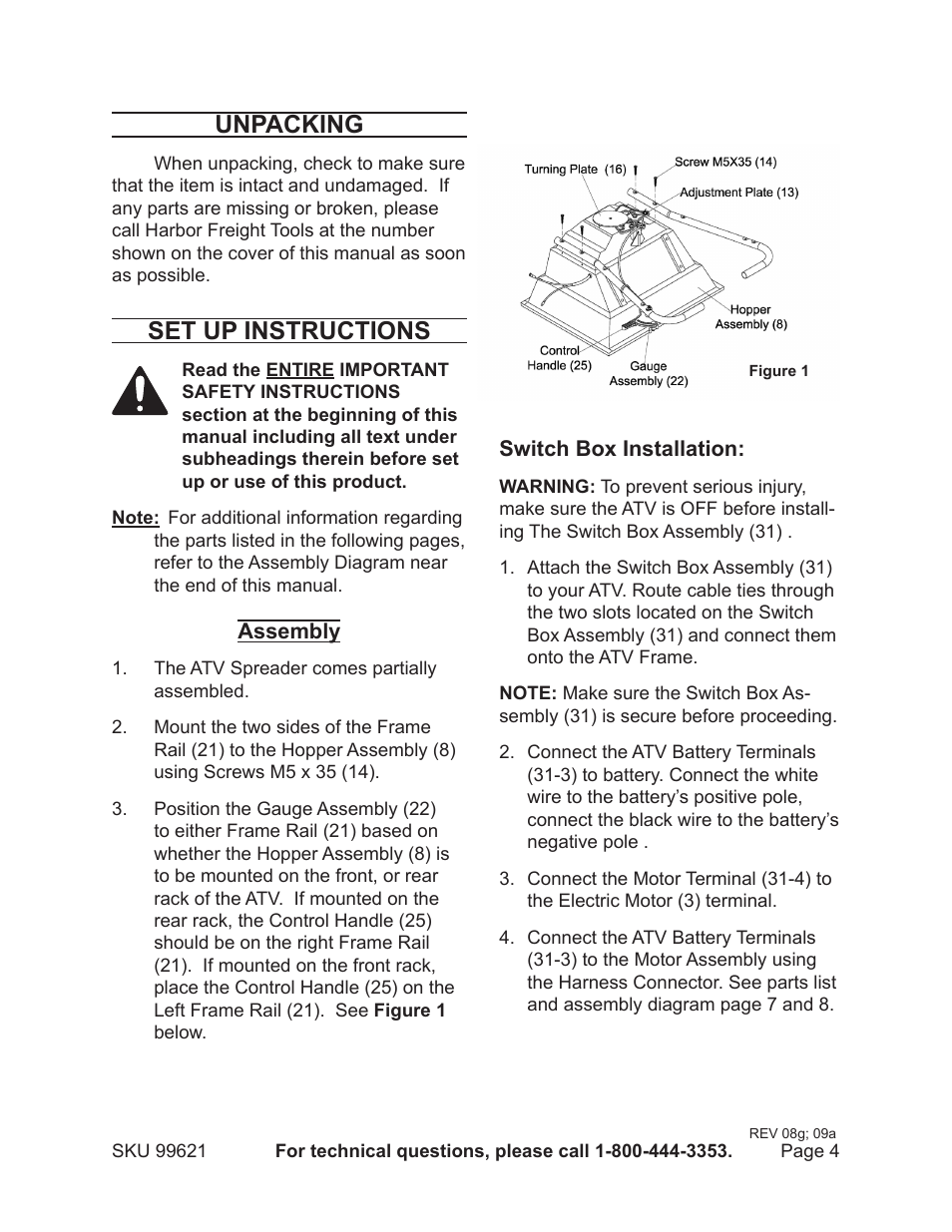 Unpacking, Set up instructions | Harbor Freight Tools 99621 User Manual | Page 4 / 8