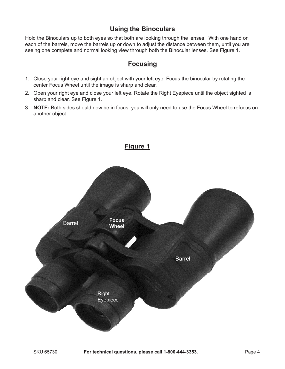 Focusing, Using the binoculars, Figure 1 | Harbor Freight Tools 65730 User Manual | Page 4 / 6