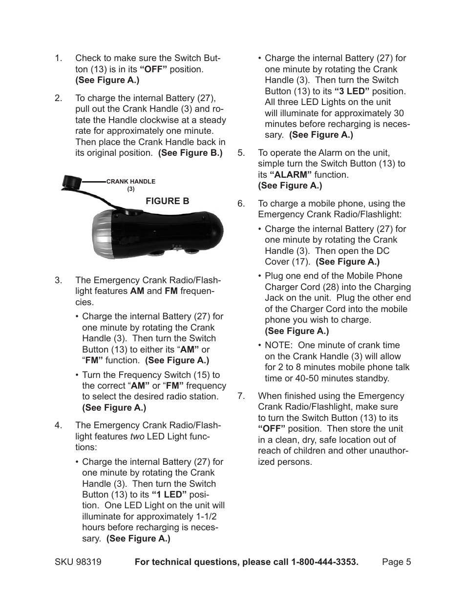 Harbor Freight Tools Gordon Emergency Crank Radio/Flashlight 98319 User Manual | Page 5 / 8