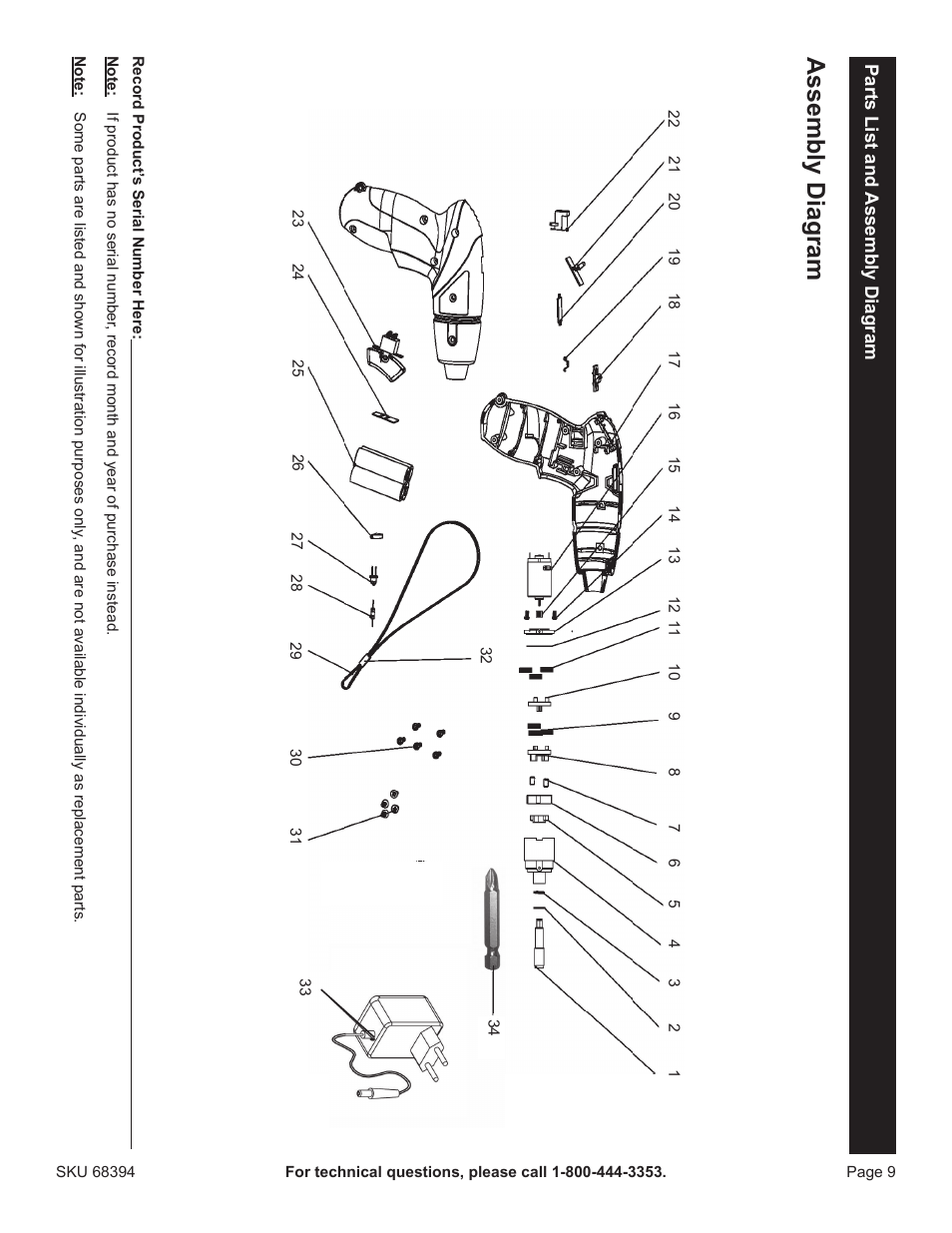 Assembly diagram | Harbor Freight Tools Chicago Electric 4.8V Cordless Screwdriver 68394 User Manual | Page 9 / 10