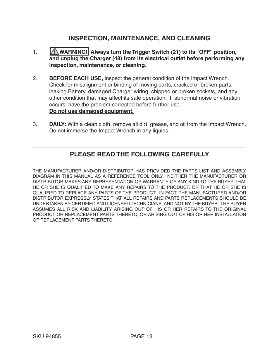 Harbor Freight Tools 94855 User Manual | Page 13 / 15