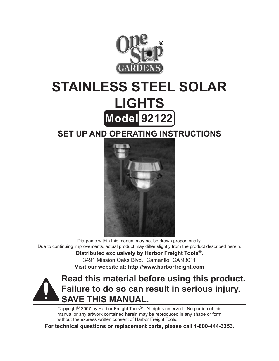 Harbor Freight Tools One Stop Gardens Stainless Steel Solar Lights 92122 User Manual | 5 pages