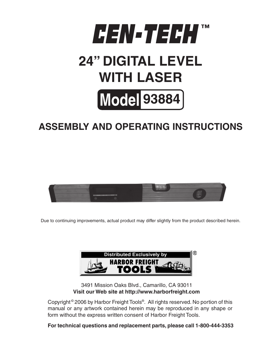 Harbor Freight Tools 93884 User Manual | 6 pages